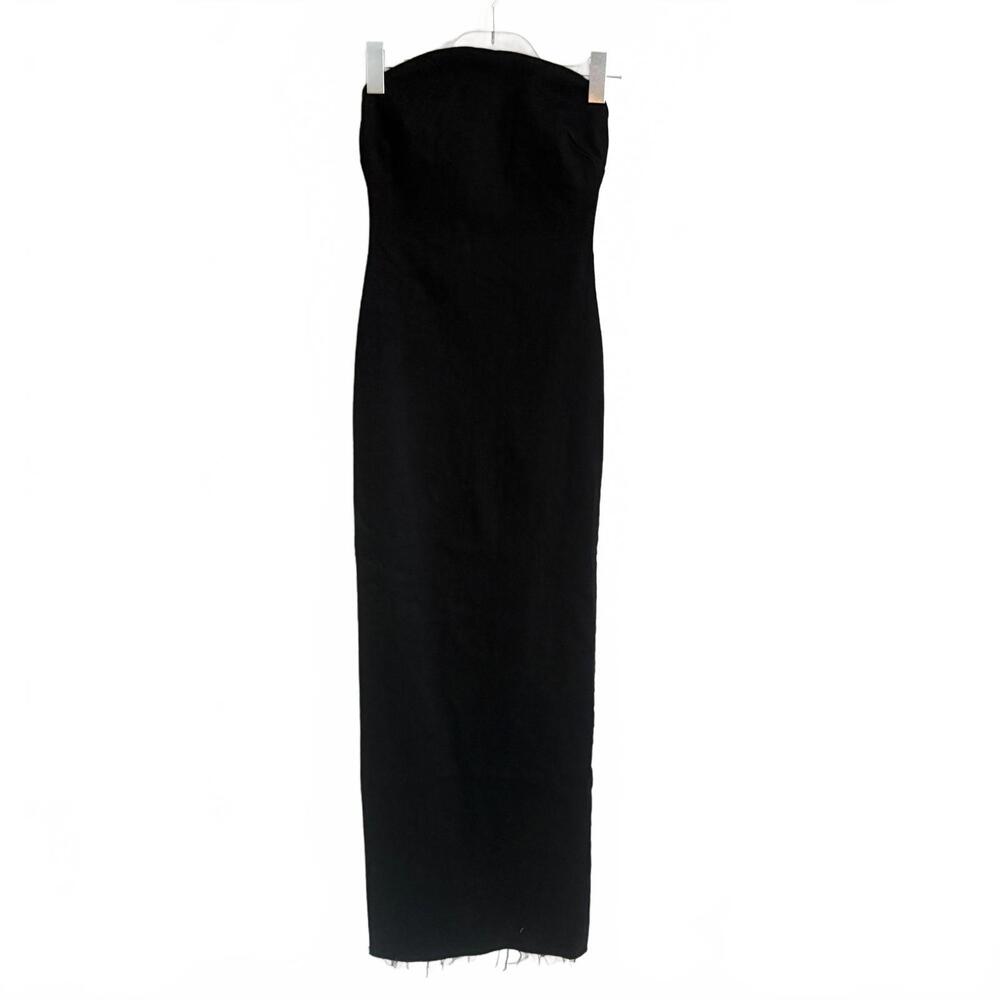 Zara | Women’s Black Denim Strapless Bodycon Raw Hem Maxi Dress Size XS